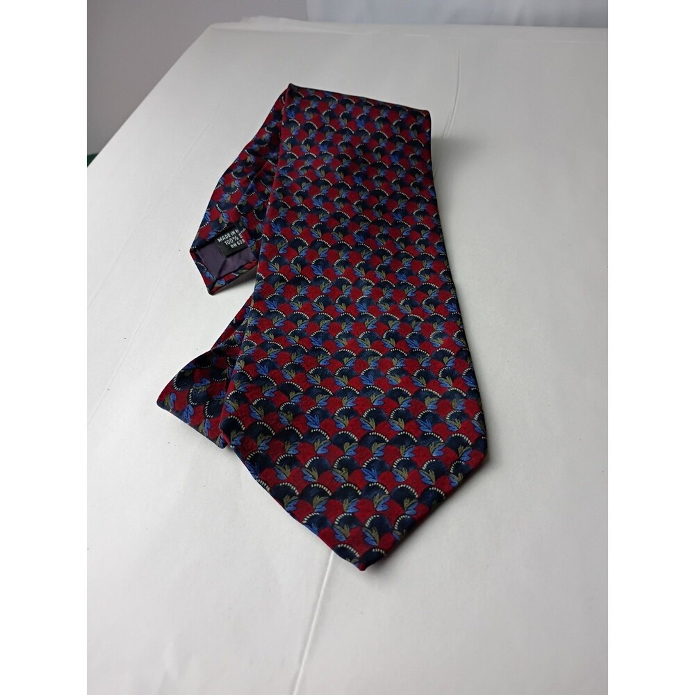 Cocktail Collection Red Blue Fan Pattern 100% Silk Necktie Formal Career Work